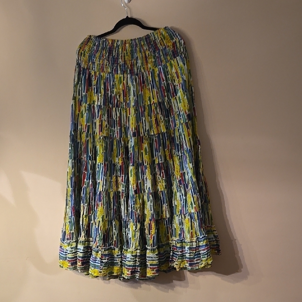 Solitaire Yellow and Blue Maxi A-Line Skirt